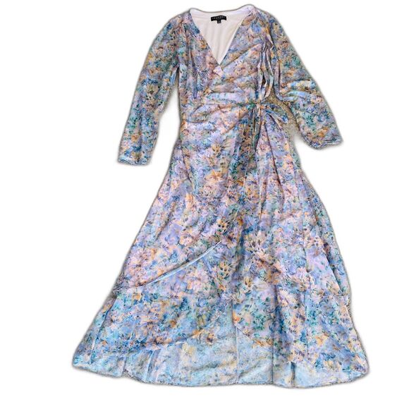 NWT LAUNDRY by SHELLI SEGAL Multi Color Floral Romantic Mesh Wrap Dress Size 16 - Picture 2 of 11